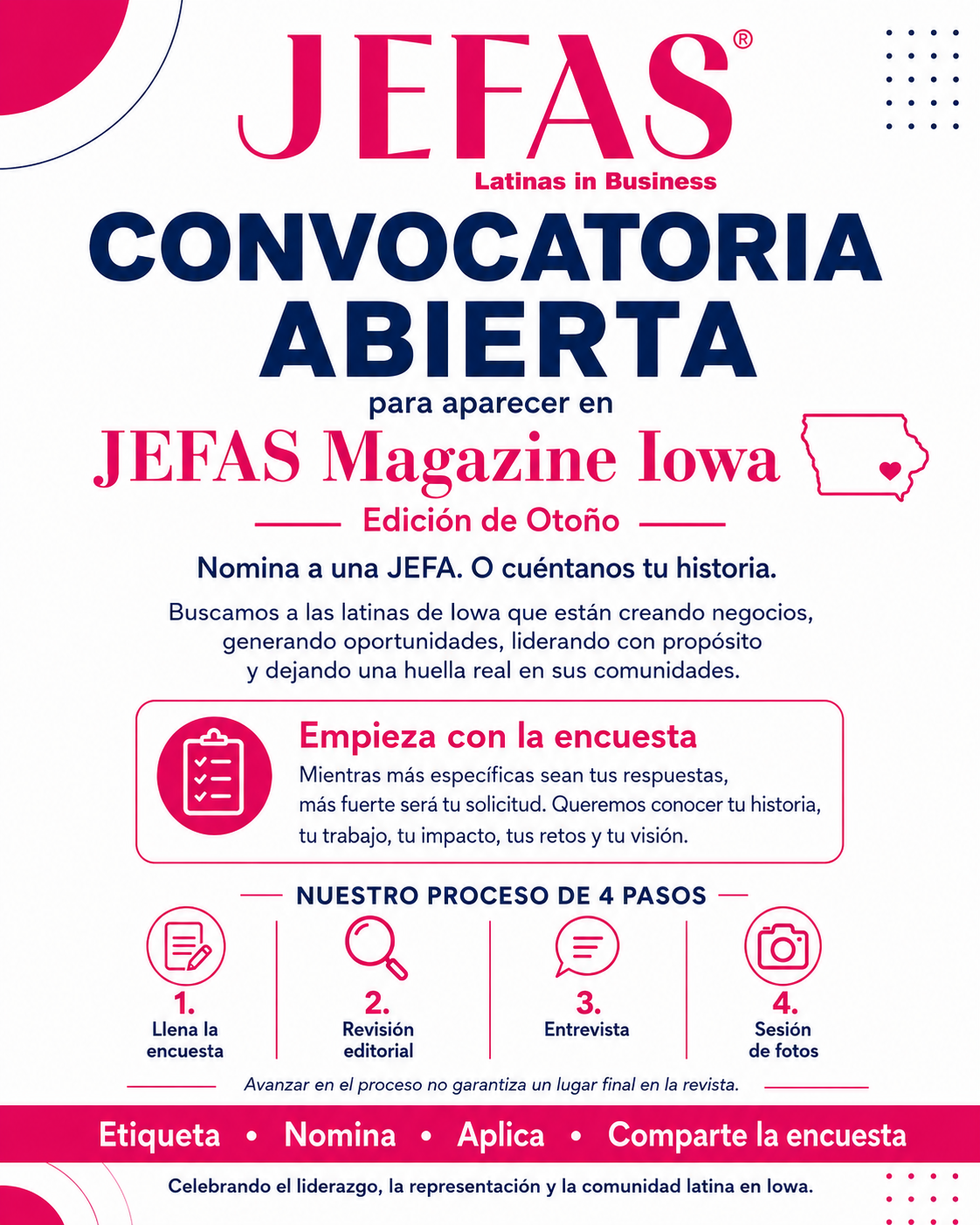 JEFAS® Magazine Iowa abre convocatoria para emprendedoras latinas y líderes comunitarias
