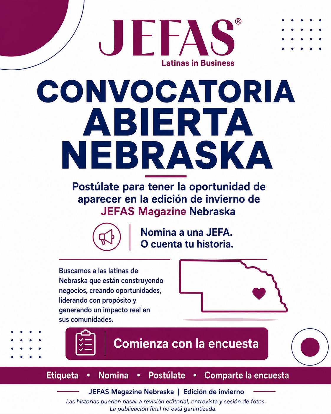 JEFAS® Magazine Nebraska abre convocatoria para emprendedoras latinas y líderes comunitarias
